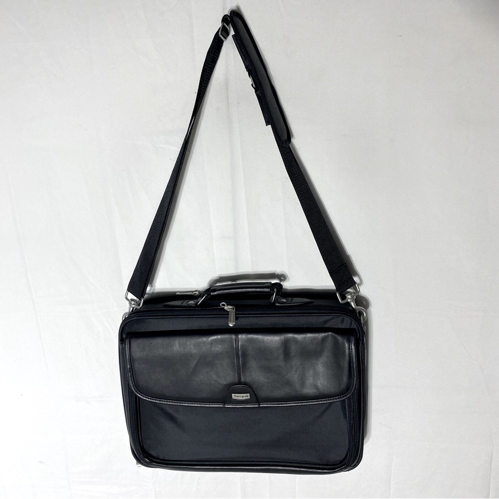 Targus Black Leather & Nylon Laptop Bag Briefcase Shoulder Bag